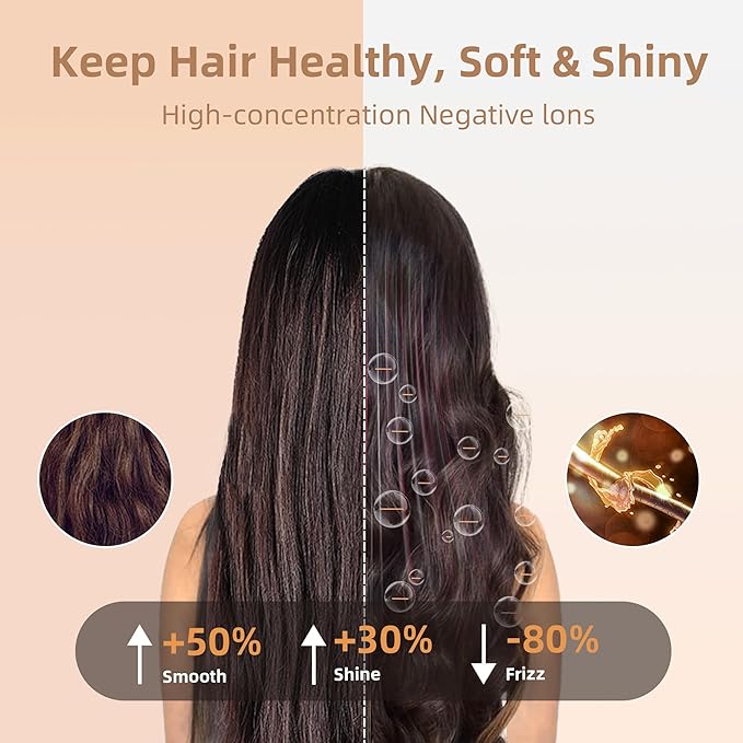 24K Gold Thermal Brush, Blowout Long Lasting Look Curling Brush, 30s Fast Heated Round Brushes 1.5" Makes Hair Smoother Get Natural Curls, 5 Temp Settings, Universal Voltage for Travel, Easy to Use