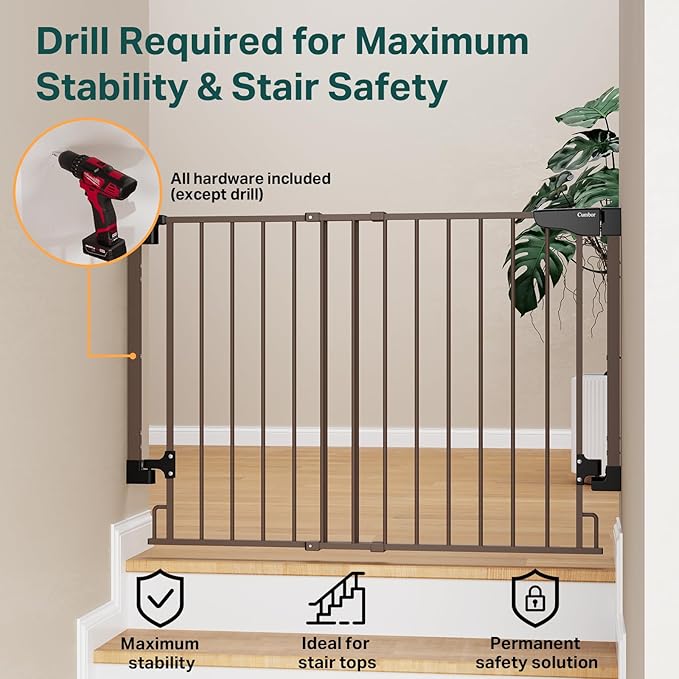 Cumbor 29.2–43" Baby Gate for Stairs, Wall-Mounted, Expandable No Bottom Bar - Image 4