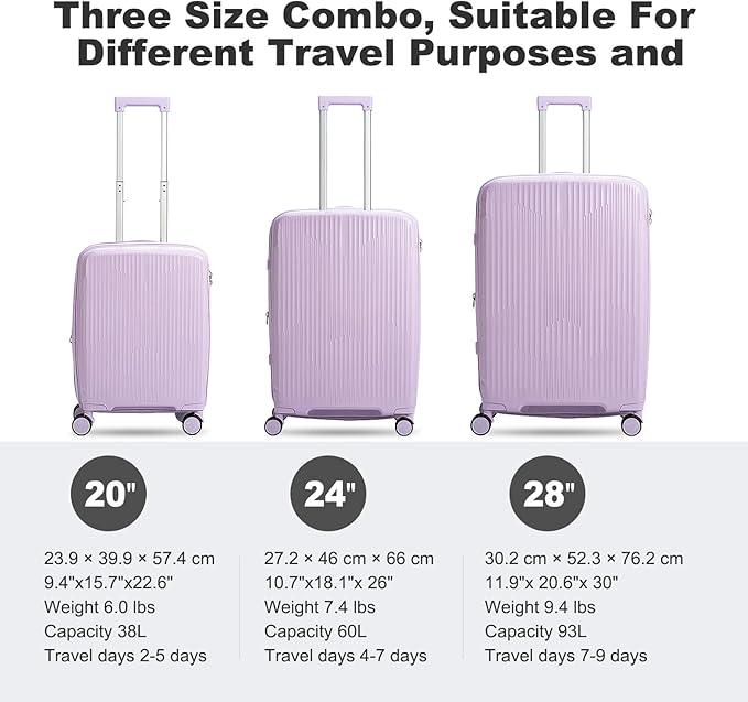 Nazhura Luggage Set, 3-Piece Hardside Suitcase Set, 20-inch Carry On, 28-inch - Image 2