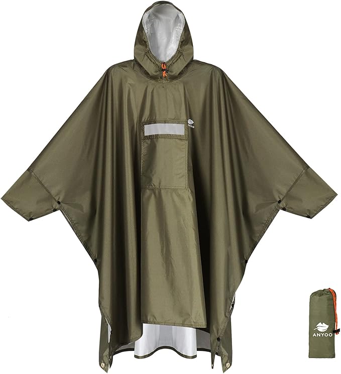 ANYOO Hooded Rain Poncho for Adults Waterproof Lightweight Rain Coat for Men by Anyoo