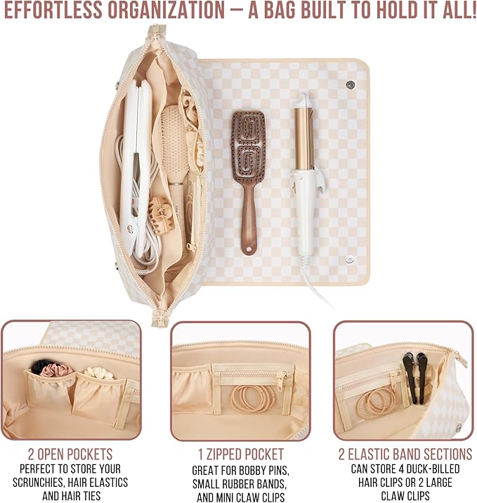 BAREFOOT CARIBOU Hair Tools Travel Bag and Heat Resistant Mat for Flat Irons, Straighteners, Curling Iron, and Haircare Accessories, 2-in-1 design, with Interior Pockets, Portable Organizer