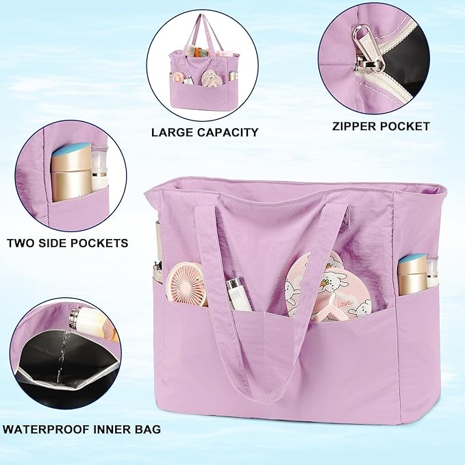 LEDAOU Beach Bag Waterproof Sandproof Women Tote Bag Pool Bag - Image 3