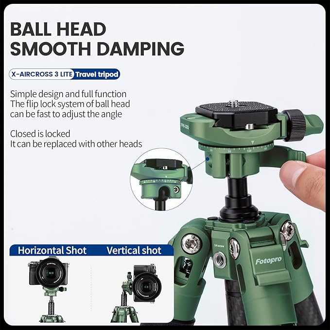 Fotopro Carbon Fiber Tripod 51 Inch 360 Degree Ball Head Quick Release Plate - Image 6