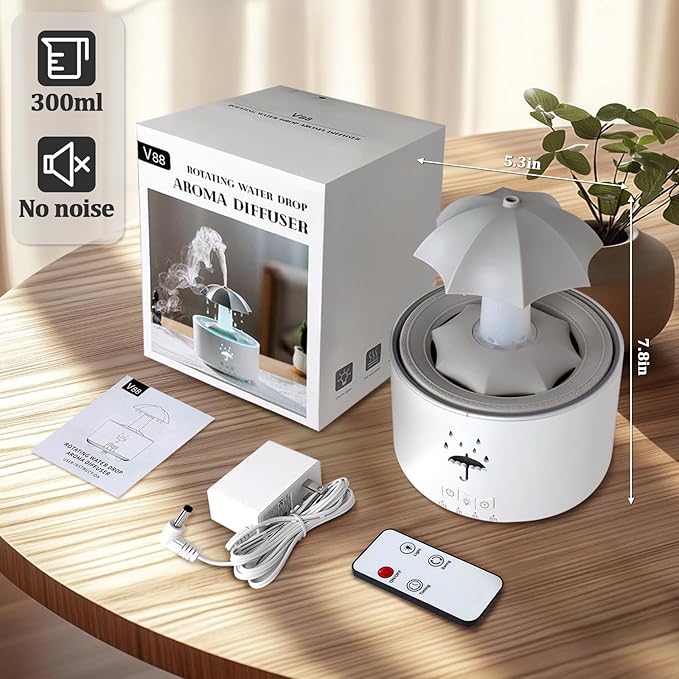 Essential Oil Diffuser for Home, Bedroom Humidifiers, Air Scent Aroma Aromatherapy Ultrasonic Humidifier Machine Timer Small Mini difusor de Aromas para casa Living Room Office Decor Gifts Raindrop
