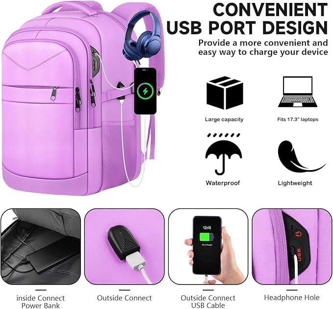 Lapsouno Large Laptop Backpack, Travel Laptop Backpack, 17.3 Inch Carry on - Image 4