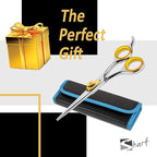 SHARF Professional 5.75” Straight Barber Scissors: Sharp 440c Japanese Stainless Steel Hair Cutting Shears For Men & Women| Gold Touch Series Trimming Scissors w/Easy Grip Handles