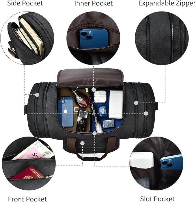 Dimayar Expandable Duffle Bag for Men, 50L Large-Capacity Weekender, - Image 5