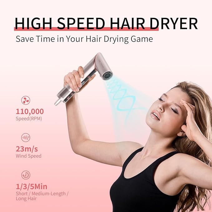 9 in 1 Wrap Air Hair Styler & Blow Dryer Brush - 110,000 RPM High-Speed, Foldable Ionic Hot Air Styler for Fast Drying, Volumizing & Curling, Multi-Styling Tool (Holiday Gifts for Women)