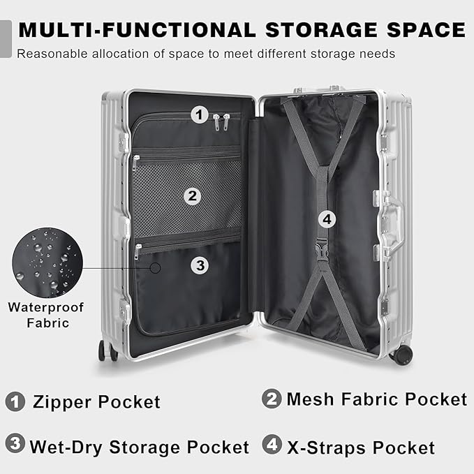 AnyZip Luggage Sets 2 Piece Aluminum Frame Carry On and Checked Suitcase PC ABS - Image 6