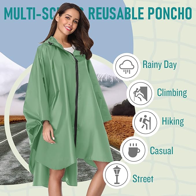 SaphiRose Unisex Rain Poncho Raincoat Hooded - Image 4