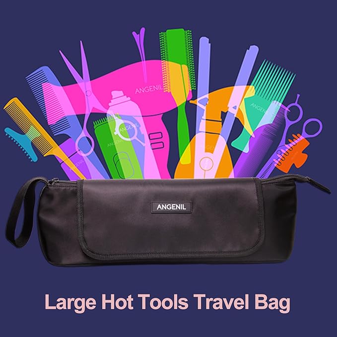 ANGENIL Hair Iron Tools Travel Bag with Heat Resistant Mat, for Curling Iron Wand, Flat Irons, Thermal Brush, Hair Dryer, 2 in 1 Portable Hot Tool Mat Hair Accessories Organizer for Women
