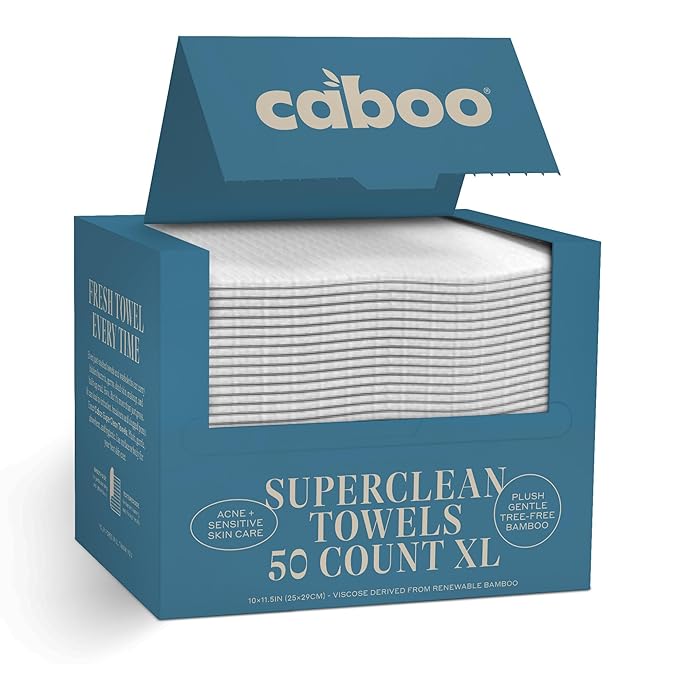 Caboo Bamboo Disposable Face Towels – 50 Soft, Lint-Free Towels | Biodegradable by Caboo