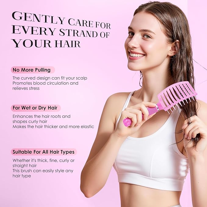 Bsisme Hair Brush with Hair Clips, Vented Brush for Faster Blow Drying, Detangler & Frizz-Free on Women Girls Kids Curly Wet Thick Fine Hair, Ideal Valentine's Day, Mothers Day, Birthday Gift for Her