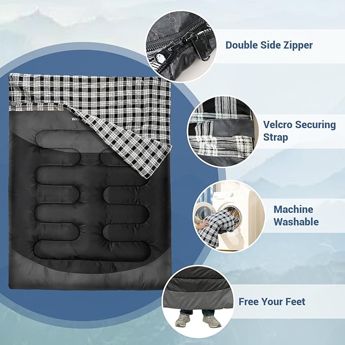 Double Sleeping Bag for Adults Machine Washable 2 Person Camping Sleeping Bag - Image 3
