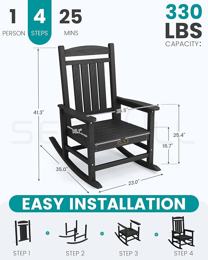 SERWALL Outdoor Rocking Chair Set of 2, HDPE Patio Rocking Chair All-Weather - Image 3