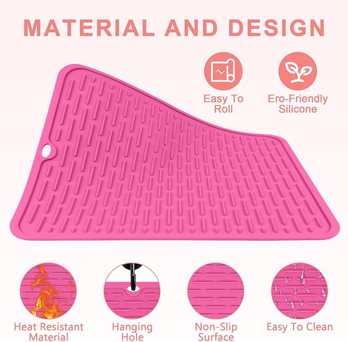 Oversize Silicone Heat Resistant Mat for Curling Irons, Flat Irons, Hair Straighteners and Hot Hair Styling Tools, Portable Hot Tools Cover Pad for Travel Vanity Salon(14.2" x 11.0")