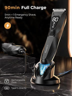 Body Hair Trimmer for Men - Pubic Hair Trimmer for Man - Electric Ball Shaver with Display & Light - Waterproof Wet/Dry Groomer kit for Groin - Wireless Charging - Ceramic Blade with 3 Comb