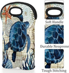 Vintage Sea Turtle 2 Bottle Wine Carrier Tote Bag Insulated Neoprene Portable - Image 3