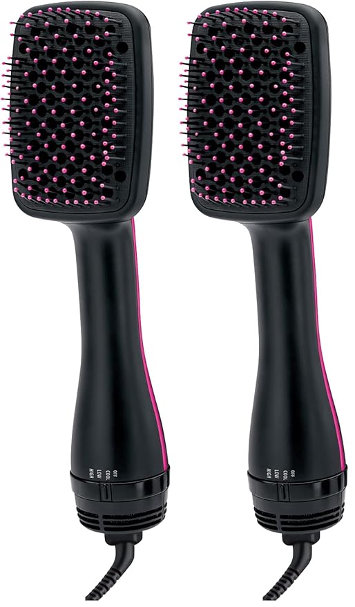 REVLON -Step Hair Dryer and Styler,All-in- Hair Brush Straightener for Salon-Quality Smooth & Straight Styles,Black,(Pack of 2)