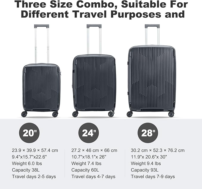 Nazhura Luggage Set, 3-Piece Hardside Suitcase Set, 20-inch Carry On, 28-inch - Image 2