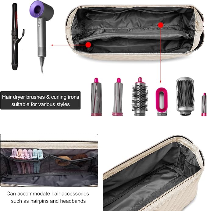 Hair Tools Travel Bag for Shark Flexstyle Dyson, Quilted Case Organizer Bag, Gift for Women Hair Accessories Storage Bag, Travel Hairdryer Portable Bag for Women, Beige