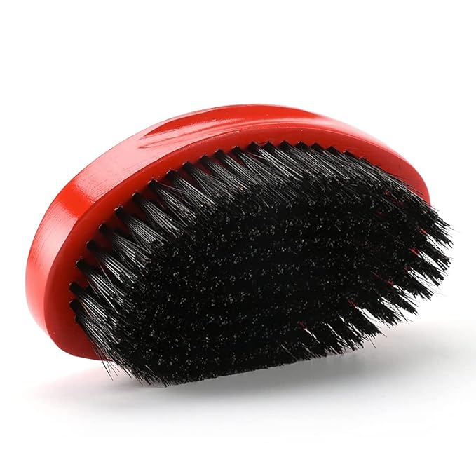 360 Curved Wave Brush - Medium Hard Palm Brush with Beech Wood and Boar Bristles for Men's Hair Styling and Beard Grooming (Red)