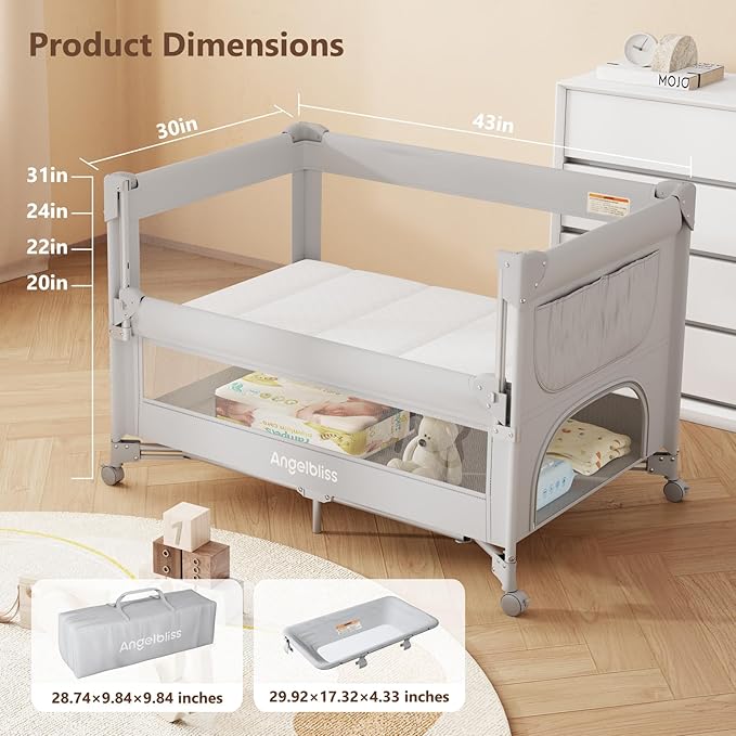 ANGELBLISS Baby Bassinet Bedside Crib, Pack and Play - Image 2