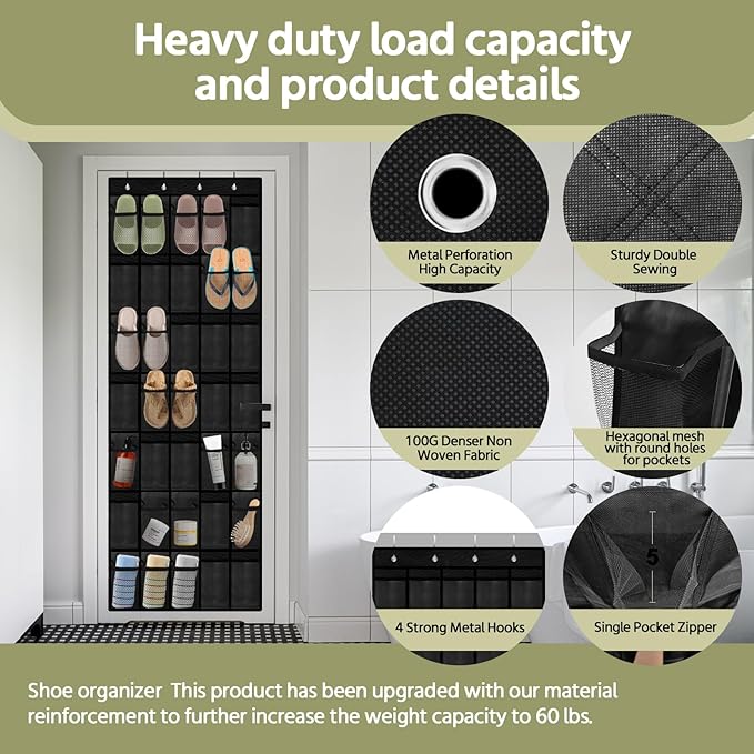35 Pocket Over the Door Shoe Organizer, Reusable Breathable Large Mesh Bag - Image 2