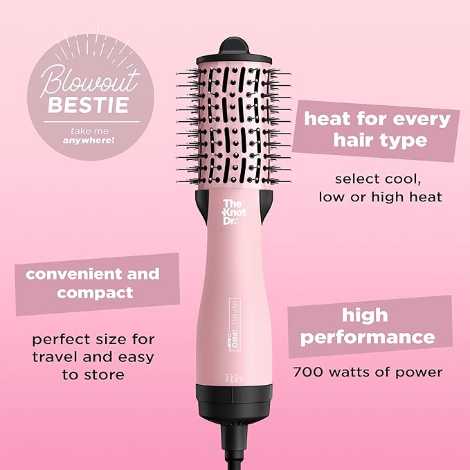 INFINITIPRO BY CONAIR The Knot Dr. All-in-One Travel Friendly Oval Dryer Brush, Hair Dryer & Volumizer, Hot Air Brush