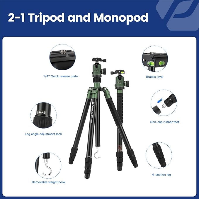 Fotopro 68" Camera Tripod for DSLR, Heavy Duty Compact Travel Tripod - Image 4