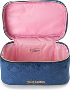 Juicy Couture Blue Makeup Bag Cosmetics Organizer Travel Essentials Train Case Velour Heart Logo