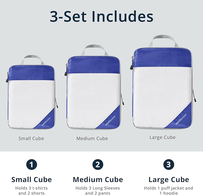 Compression Packing Cubes 3 Set, Compressible Space-Saving Packing Cubes - Image 3