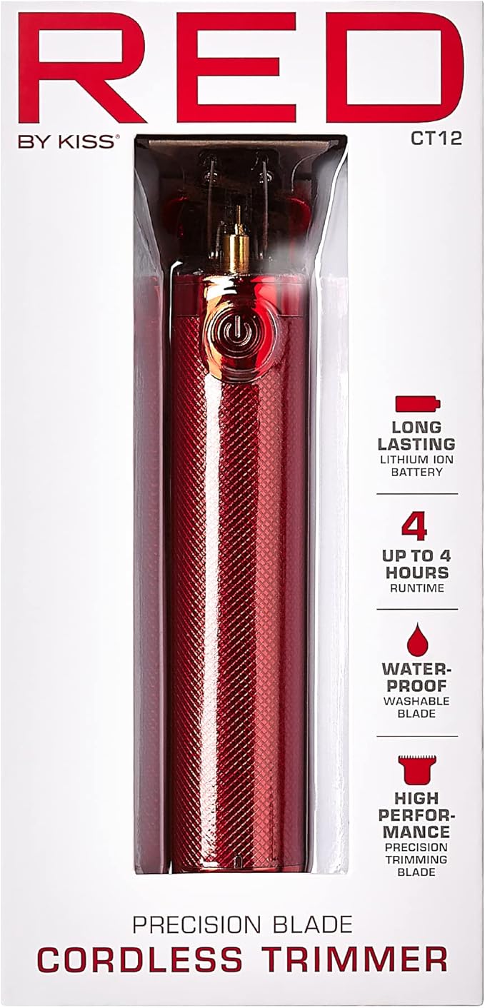Red by Kiss Hair Trimmer for Men Precision Blade Cordless Trimmer Mens Grooming Kit (Red)