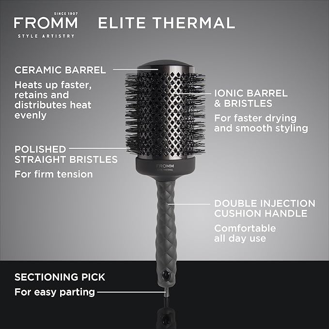 Fromm Elite Thermal Ceramic x Ionic 2.5" Round Brush for Expert Blowouts and Faster Hair Drying | Roller Hairbrush for Anti-static Styling, Smoothing, Straightening and Shine