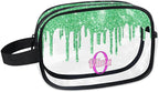 Personalized Name Toiletry Bag, Transparent PVC Large Travel Cosmetic Bag Portable Makeup Organizer Bag for Women Bathroom Shower Essentials, Water Flow Shape Lime Green Glitters