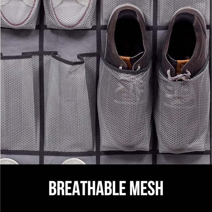 GORILLA GRIP Over the Door Shoe Organizer, 2 Pack, 24 Breathable Mesh Pockets - Image 5