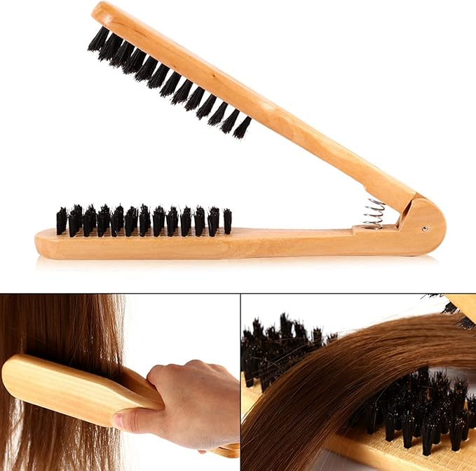 Professional V Shaped Hair Straightener Clamp Brush,Styling Tools Boar Bristle Double Sided Brush Comb Clamp, Styling Comb Hairdressing Tool