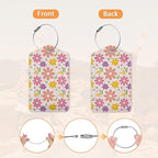 3 Pcs Luggage Tag for Suitcases, Flowers Hippie Wavy Swirl Checkered Leather - Image 3