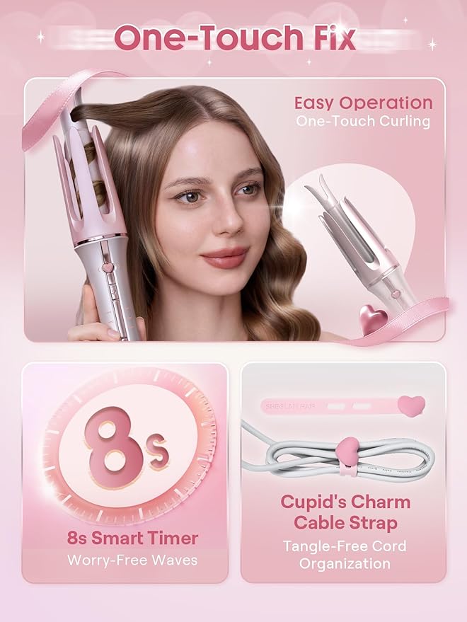 SHEGLAM Pink Curling Iron Automatic Gift for Woman (Pink, 1 inch)