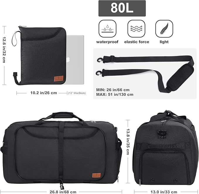 80L Duffle Bag for Travel, Large Foldable Waterproof Travel Duffel Bags - Image 2