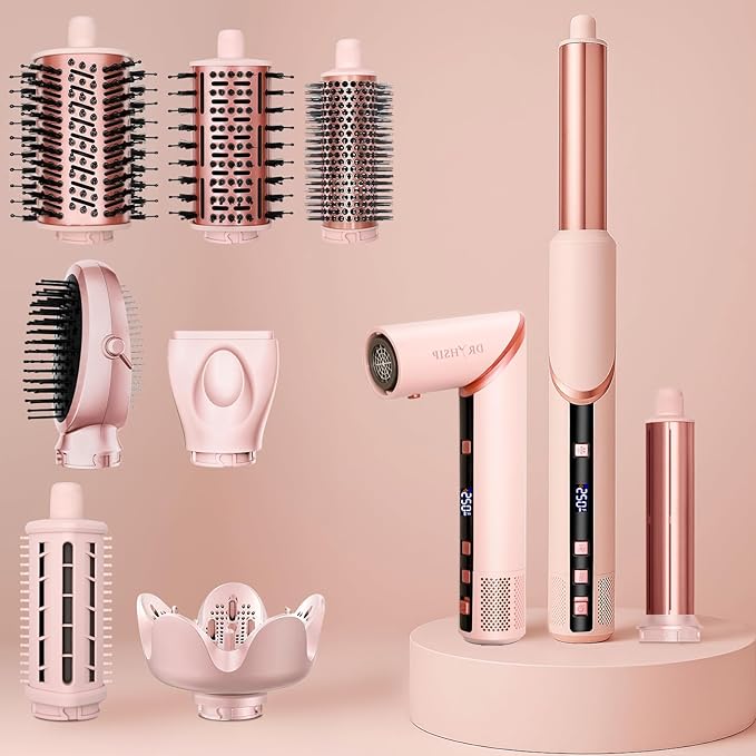 9 in 1 Hot Air Styler Wrap, High-Speed Hair Dryer Brush with Auto Wrap Curlers, Foldable Ionic Blow Dryer Brush for Fast Drying, Smoothing & Volumizing, Multi-Styling Tools (Gifts for Women)