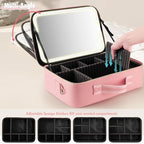 Large Travel Makeup Bag with LED Mirror, 3-Color Stepless Dimming Stand Mirror - Image 4