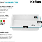 KRAUS Forteza 32-inch Granite Undermount Single Bowl White Kitchen Sink - Image 6