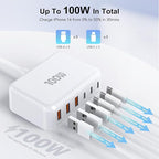 USB C Fast Charger, 100W GaN 6 Port Type C Charging Station Hub Block Cube - Image 2