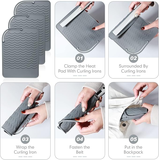 Flat Iron Heat Resistant Silicone Mat for Curling Iron, Hair Straightener Pad, Sleeve, Travel Case and Other Styling Tools, for Counter, 9 x 6.5 in, Gray