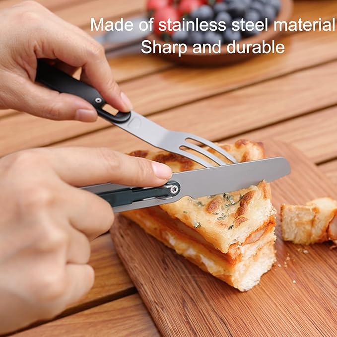 3-in-1 Camping Utensils, Portable Stainless Steel Spoon, Fork and Knife Combo - Image 4