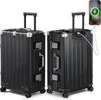 Krute Checked Aluminum Frame Suitcase 24 Inch Zipperless Luggages Hardside PC by Krute