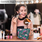 Lizard Cosmetic Travel Bag For Toiletries, Tropical Animal Floral Lizard Makeup Bag Toiletry Bags For Women, Flax Cosmetic Bags Make Up Bag Purse Toiletries Bag Birthday Gift