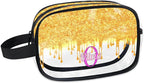 Personalized Clear Makeup Bag with Name, Best Friends Teen Women Mom Birthday Gift PVC Cosmetic Toiletry Travel Bag for Toiletries, Gold Color Bling Glittering