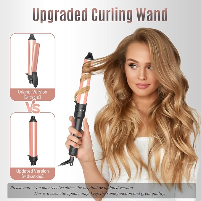 4-in-1 Curling Iron Set for Long Hair, Fast Heating Ceramic Ionic Hair Curler, Flat Iron & Hot Brush Combo, Frizz-Free Styling Tool with Dual Voltage for Home & Travel